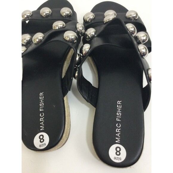 Marc Fisher Prisca Espadrille Silver Studded Slip On Slides Sandals Black Size 8 - Picture 4 of 12